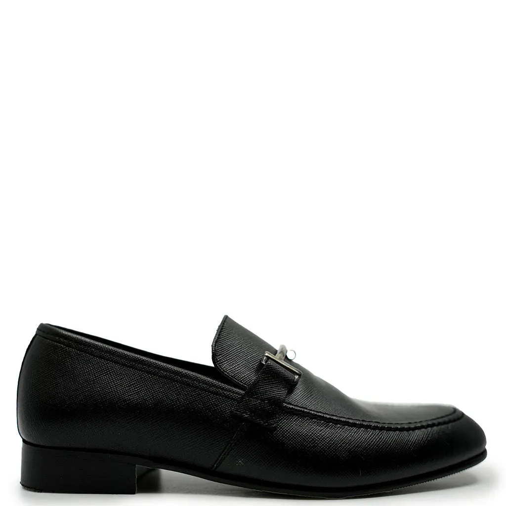 Andanines Black Textured Buckle Dress Shoe