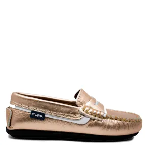 Atlanta Mocassin Rose Gold and White Penny Loafer