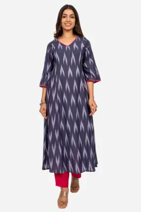 Blue And Grey Ikat Kurta Dress