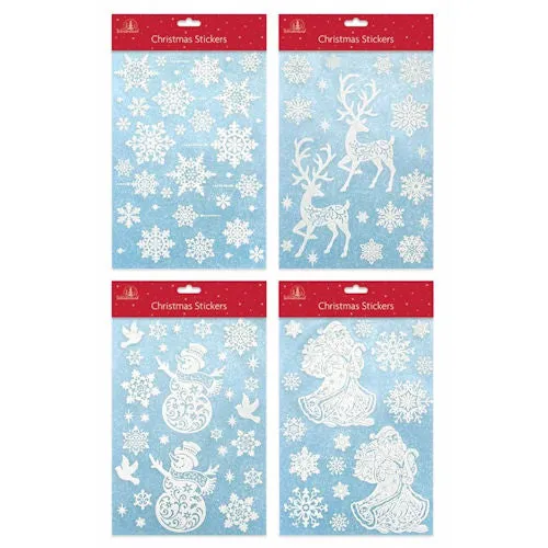 Christmas Iridescent Snow Window Stickers - Assorted Glitter Decoration Winter Holiday