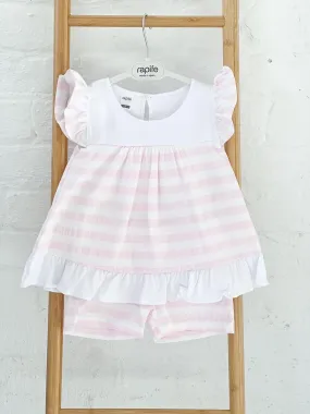 Girls Rapife Pink Stripe Frill Shoulder Vest and Short Set