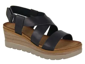 Ola - Black Crossover Fastening Wedge Sandal